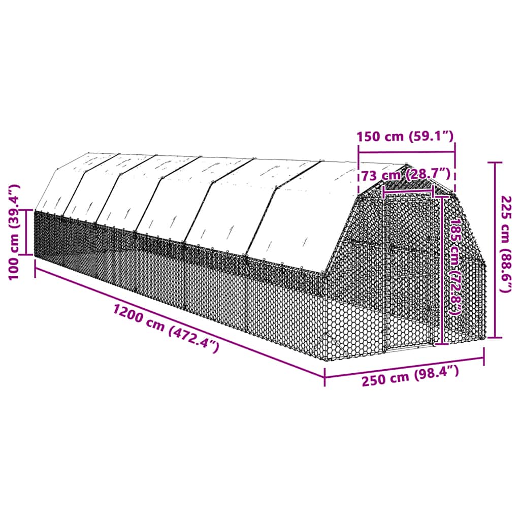 Kippenren met dak 2,5x12x2,25 m gegalvaniseerd staal - Afbeelding 7