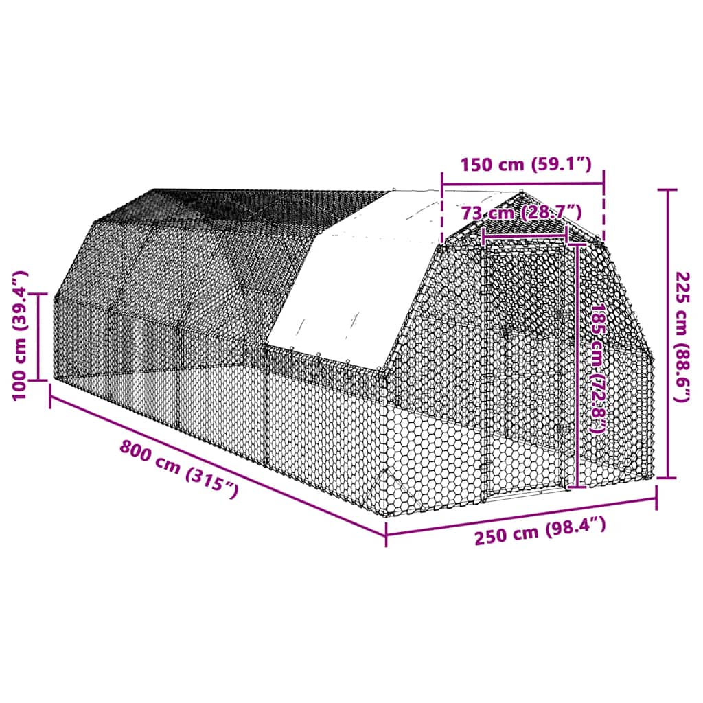 Kippenren met dak 2,5x8x2,25 m gegalvaniseerd staal - Afbeelding 7