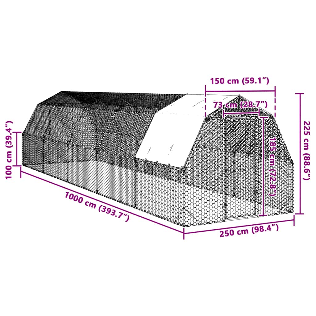 Kippenren met dak 2,5x10x2,25 m gegalvaniseerd staal - Afbeelding 7