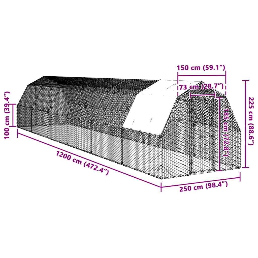 Kippenren met dak 2,5x12x2,25 m gegalvaniseerd staal - Afbeelding 7