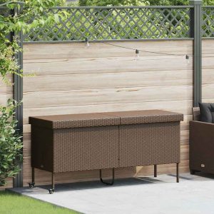 Tuinbox met wielen 160x55x75 cm poly rattan bruin