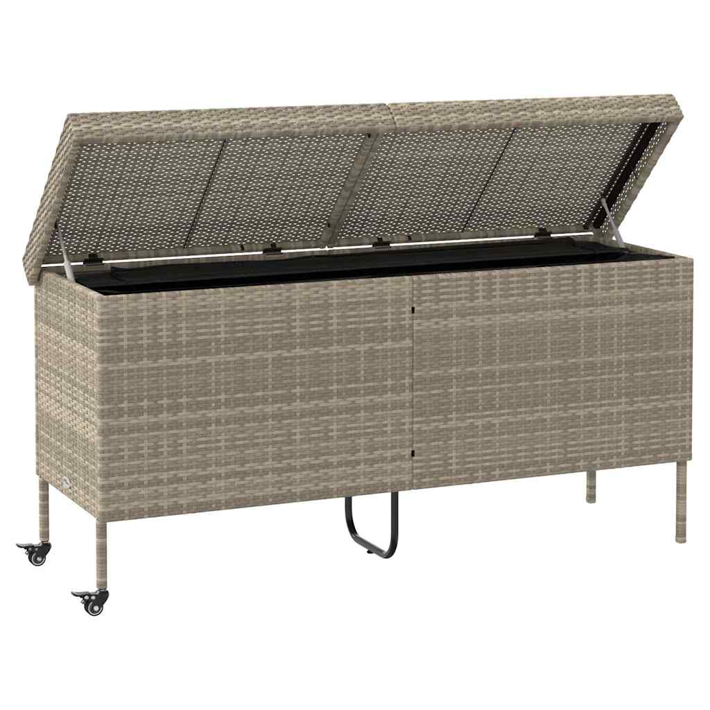 Tuinbox met wielen 160x55x75 cm poly rattan lichtgrijs - Afbeelding 5