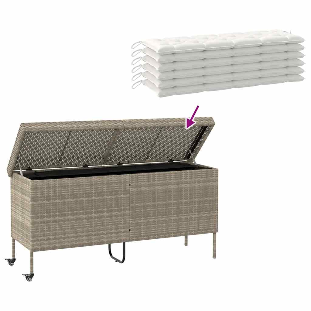 Tuinbox met wielen 160x55x75 cm poly rattan lichtgrijs - Afbeelding 8