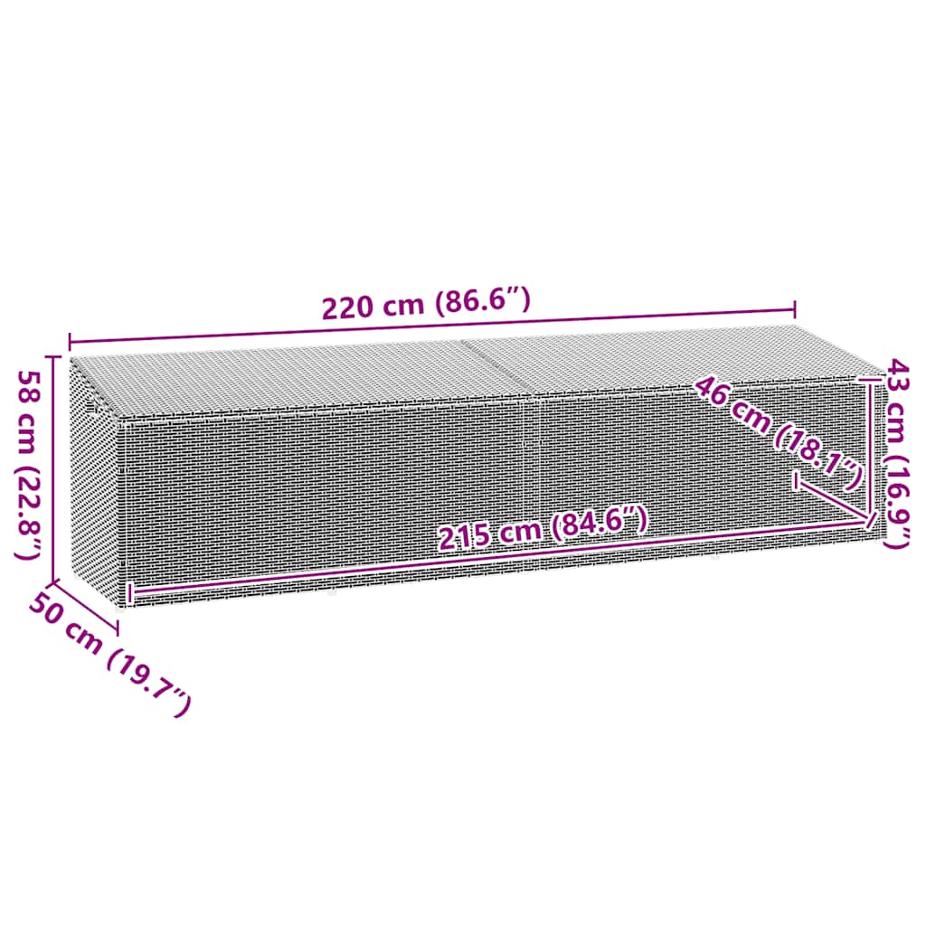 Tuinbox 220x50x58 cm poly rattan bruin - Afbeelding 10