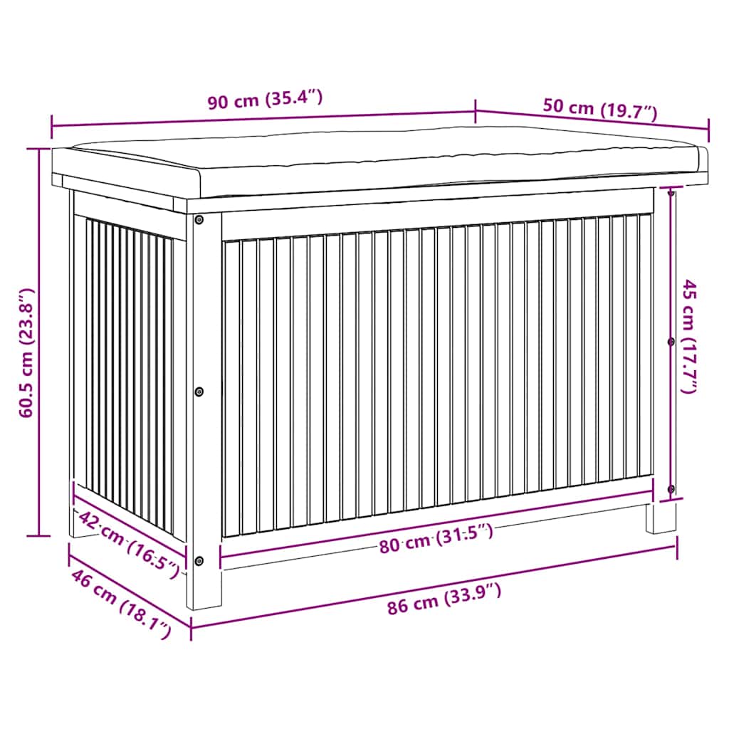 Kussenbox voor buiten 90x50x60,5 cm massief acaciahout - Afbeelding 11