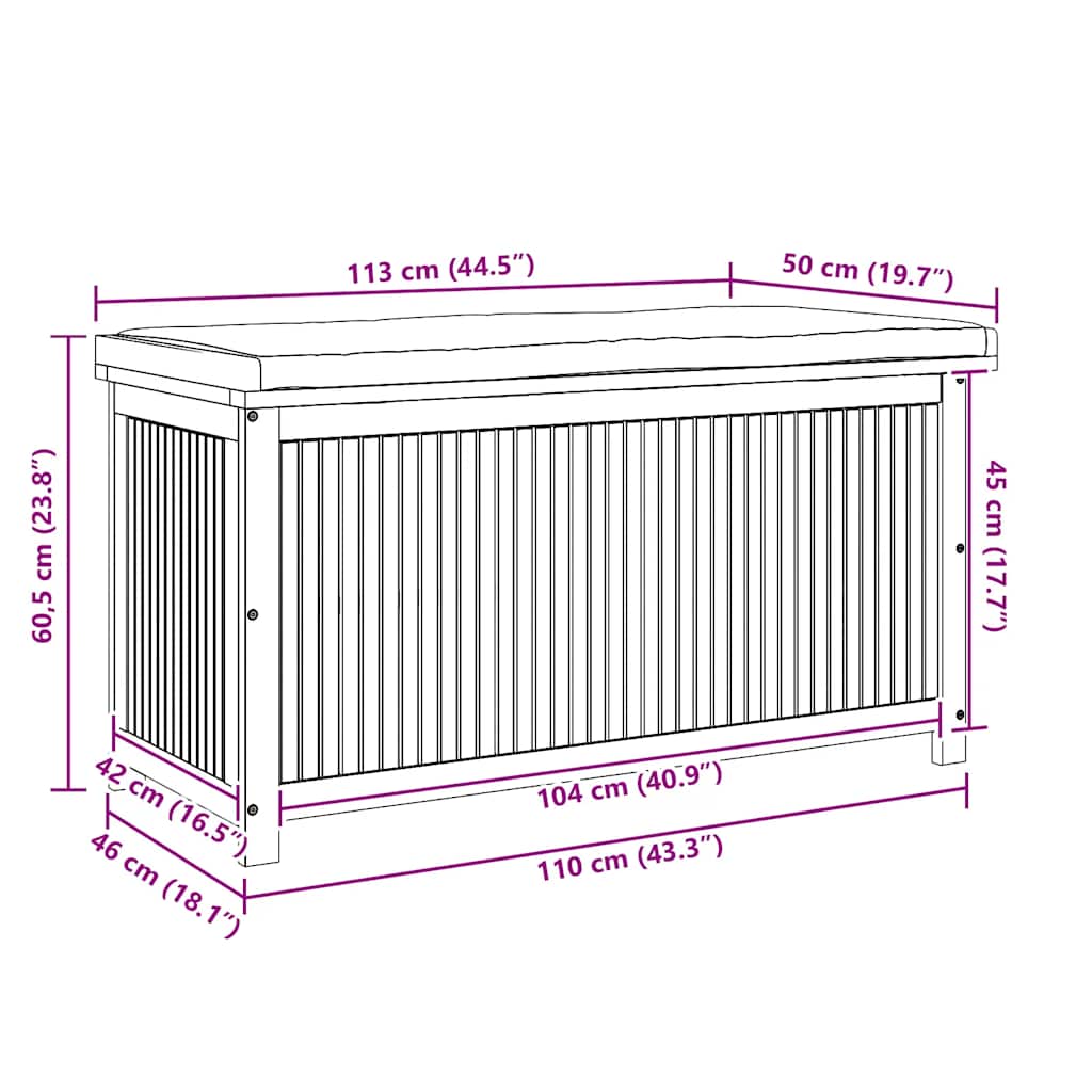 Opbergbox voor buiten 113x50x60,5 cm massief acaciahout - Afbeelding 11