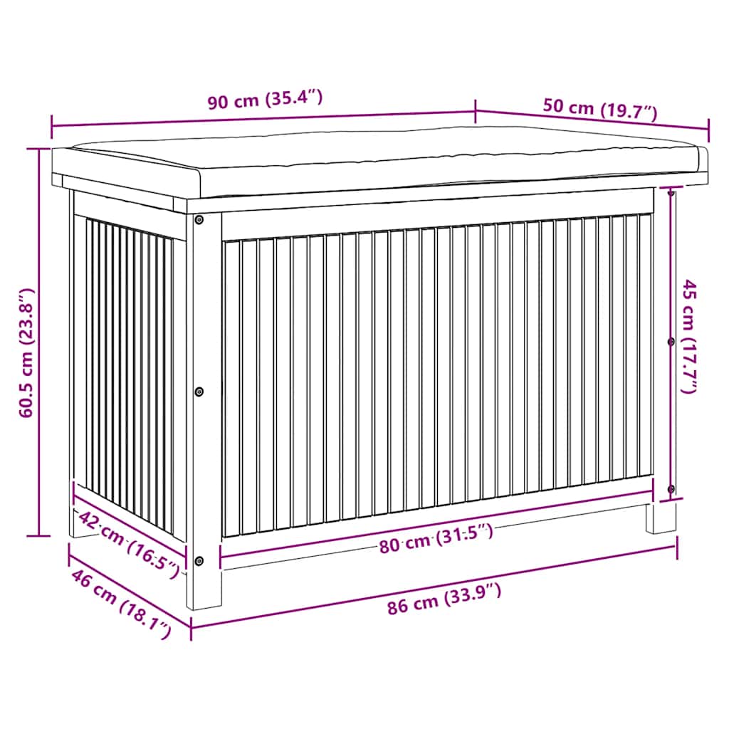 Kussenbox voor buiten 90x50x60,5 cm massief acaciahout - Afbeelding 11