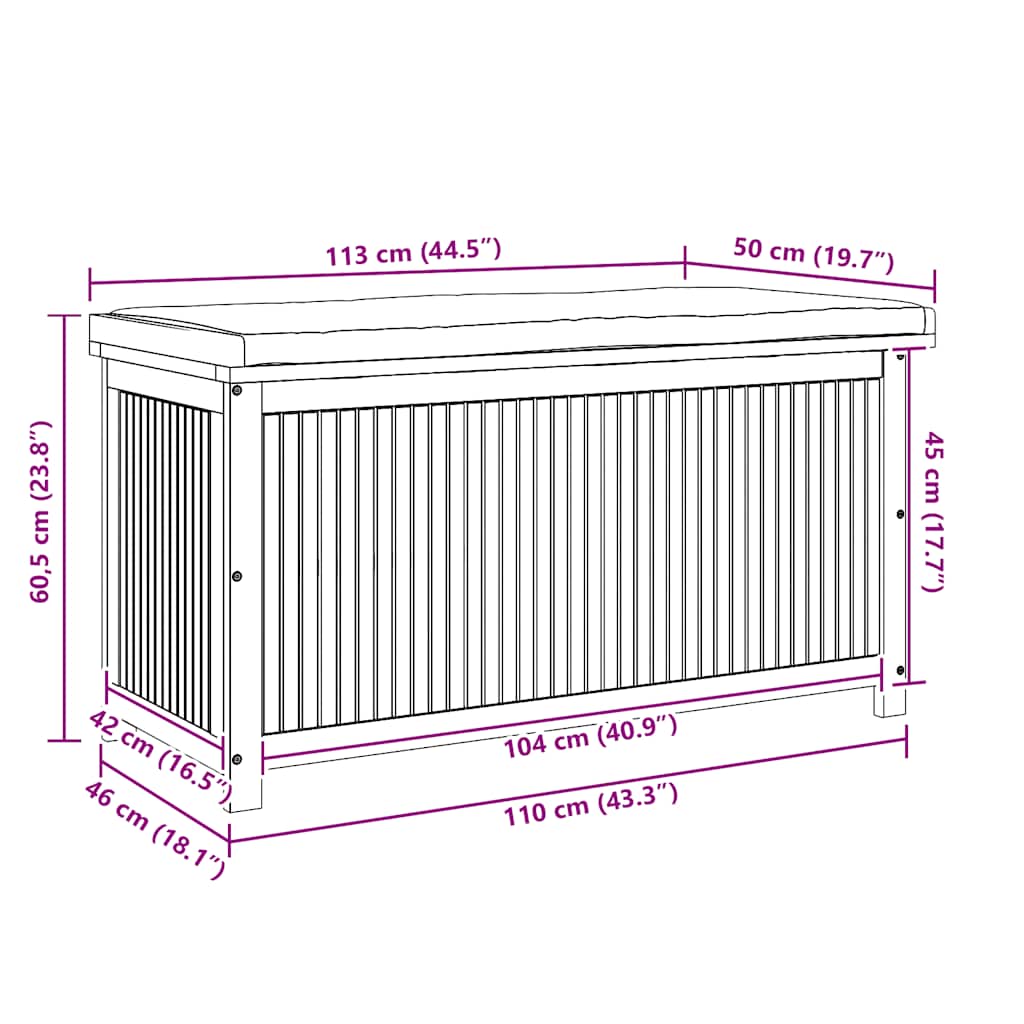 Opbergbox voor buiten 113x50x60,5 cm massief acaciahout - Afbeelding 11