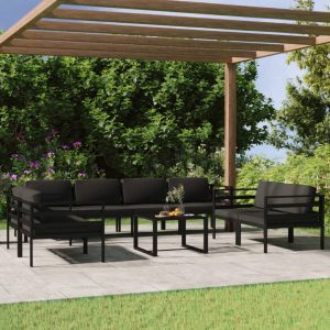 9-delige Loungeset met kussens aluminium antracietkleurig