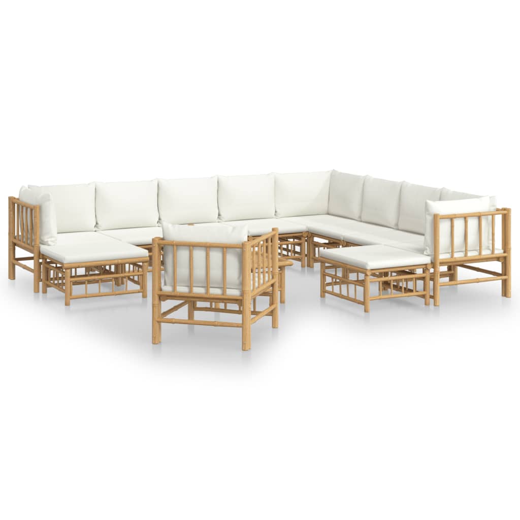12-delige Loungeset met kussens bamboe crèmewit - Afbeelding 2