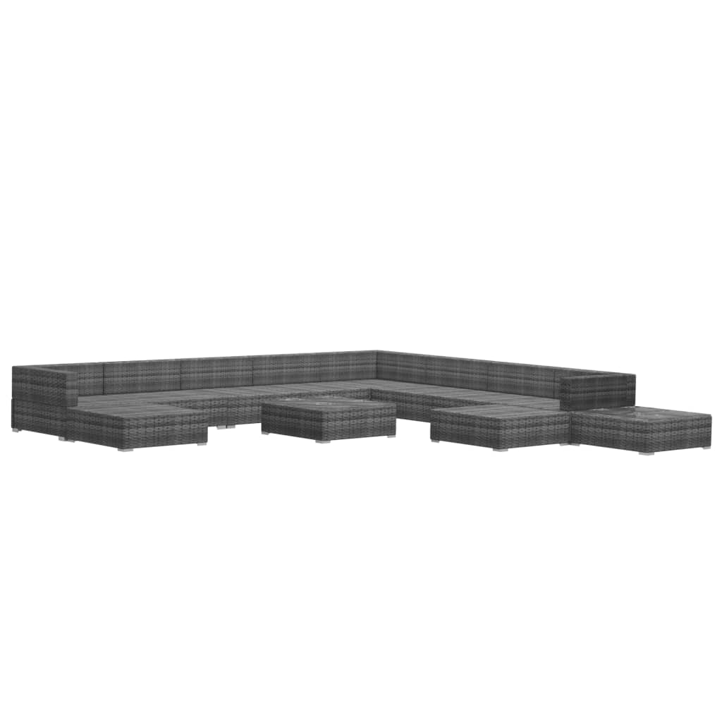 12-delige Loungeset met kussens poly rattan grijs - Afbeelding 3