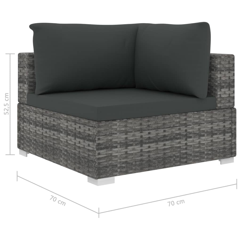 12-delige Loungeset met kussens poly rattan grijs - Afbeelding 8