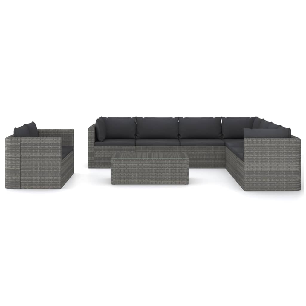 10-delige Loungeset met kussens poly rattan grijs - Afbeelding 3