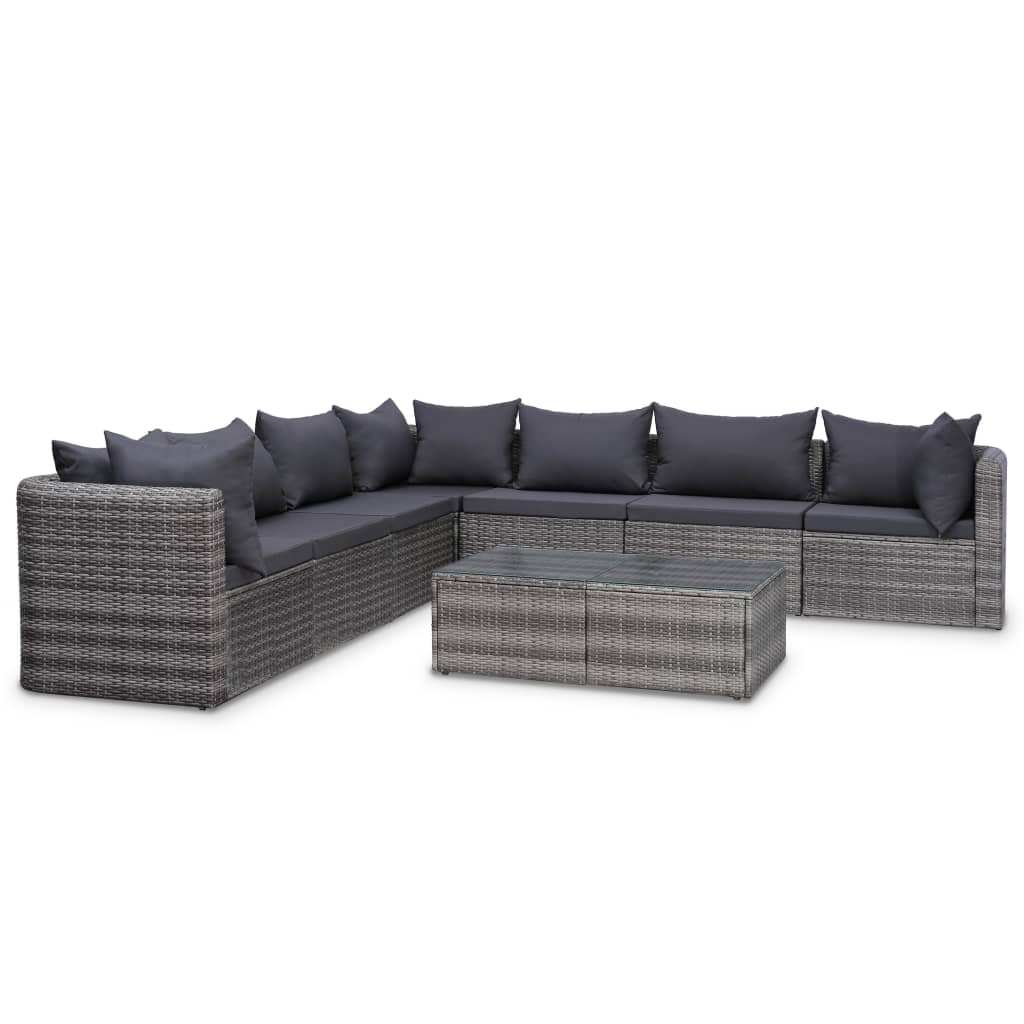 10-delige Loungeset met kussens poly rattan grijs - Afbeelding 4