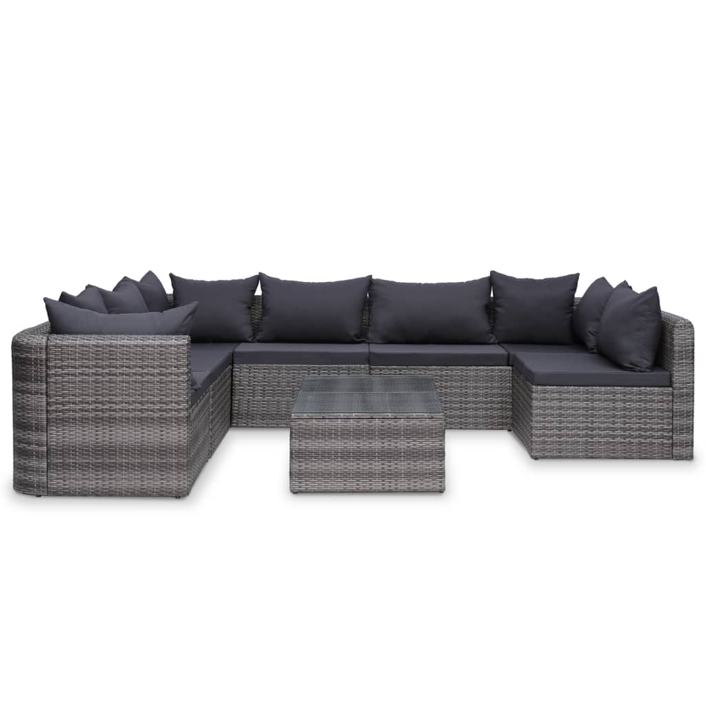 10-delige Loungeset met kussens poly rattan grijs - Afbeelding 5