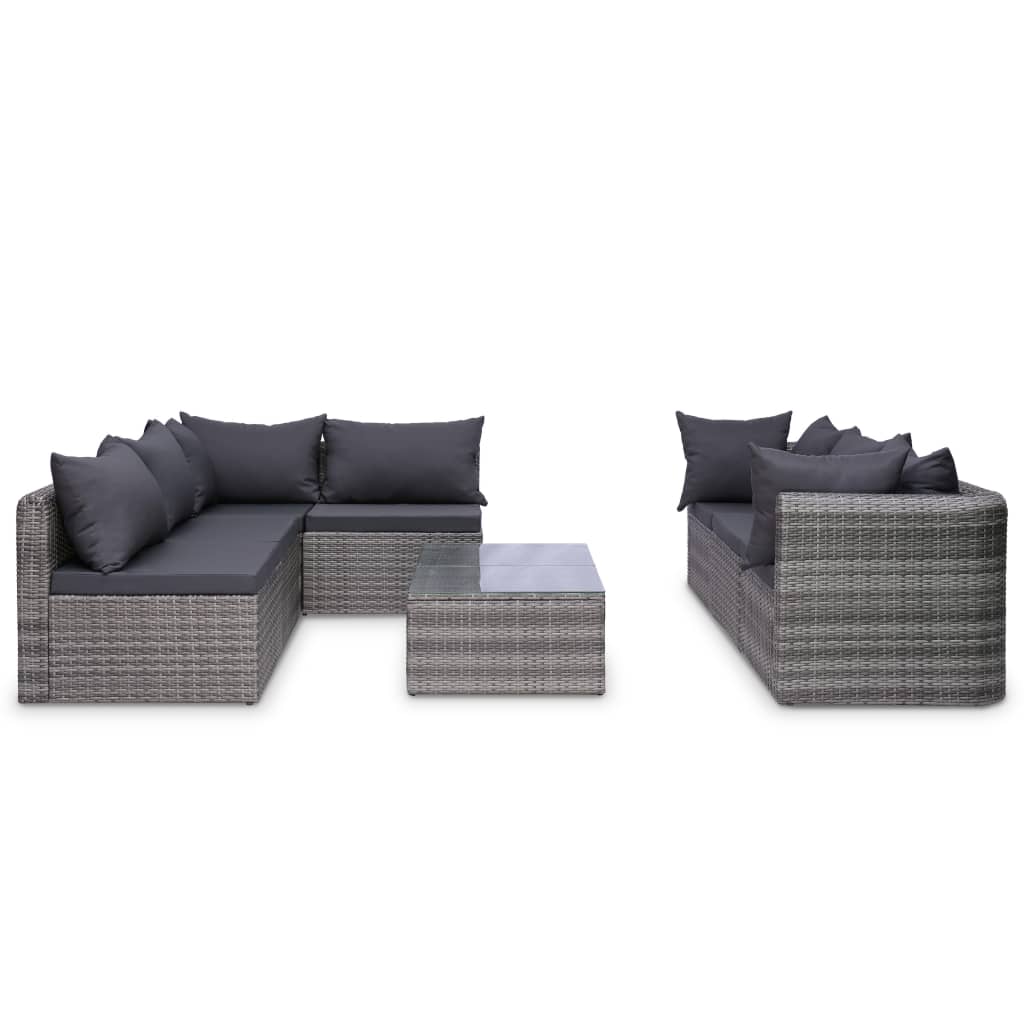 10-delige Loungeset met kussens poly rattan grijs - Afbeelding 6