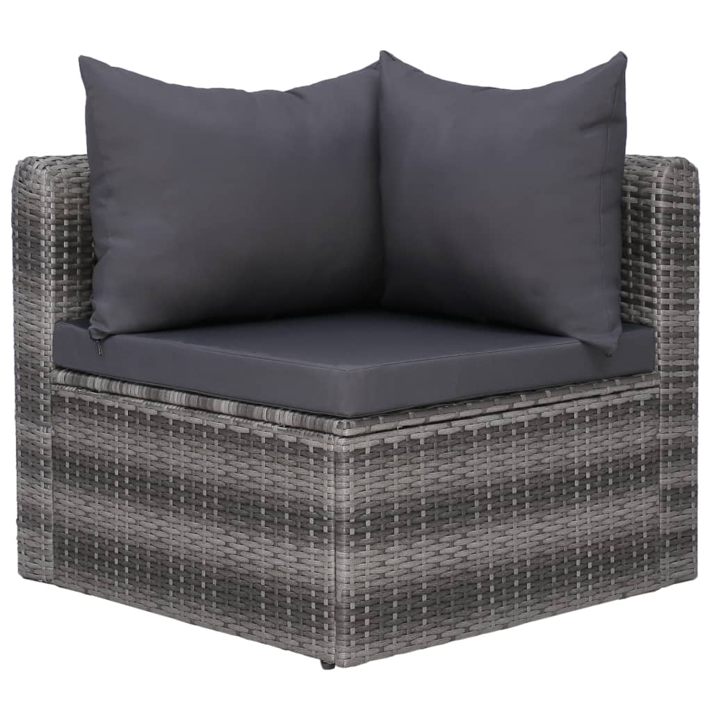 10-delige Loungeset met kussens poly rattan grijs - Afbeelding 7