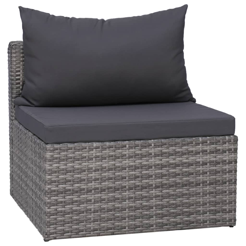 10-delige Loungeset met kussens poly rattan grijs - Afbeelding 9