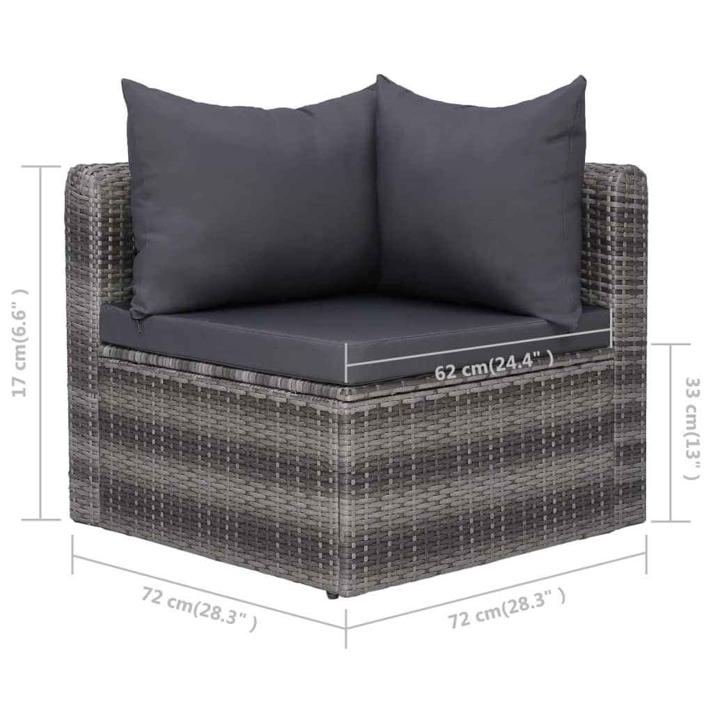 10-delige Loungeset met kussens poly rattan grijs - Afbeelding 10
