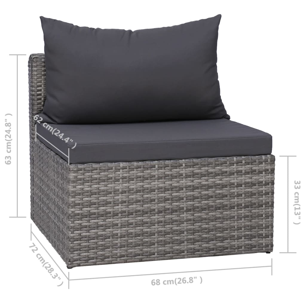10-delige Loungeset met kussens poly rattan grijs - Afbeelding 11