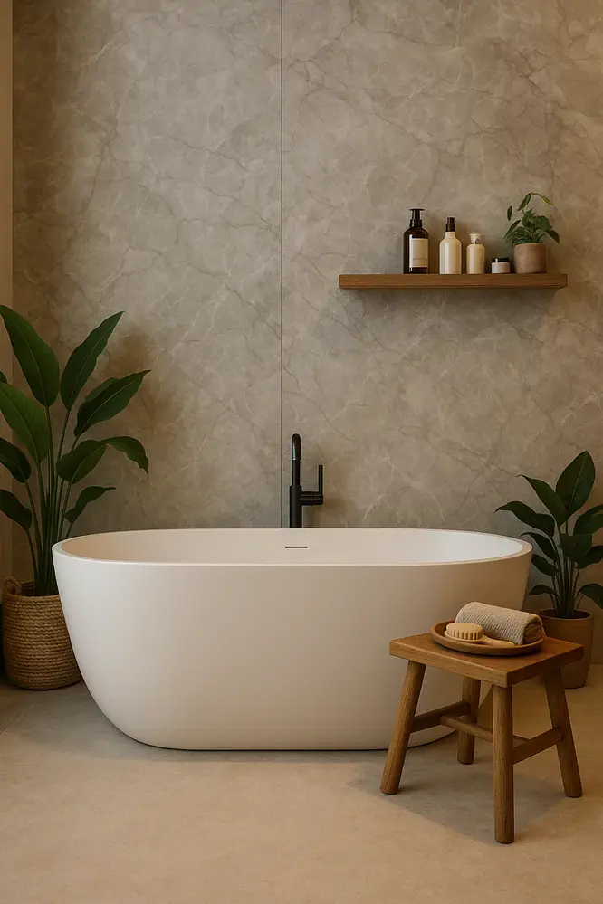 120x280x0,3 cm - PVC Wandpaneel MAT Marmerlook Taupe - Afbeelding 2