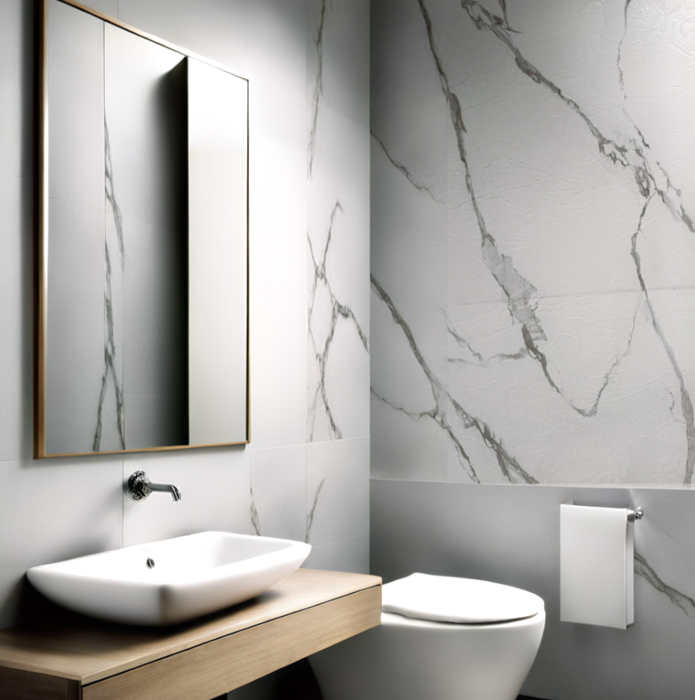 120x280x0,3 cm - PVC Wandpaneel MAT Calacatta Marmer Wit / Grijs - Afbeelding 2