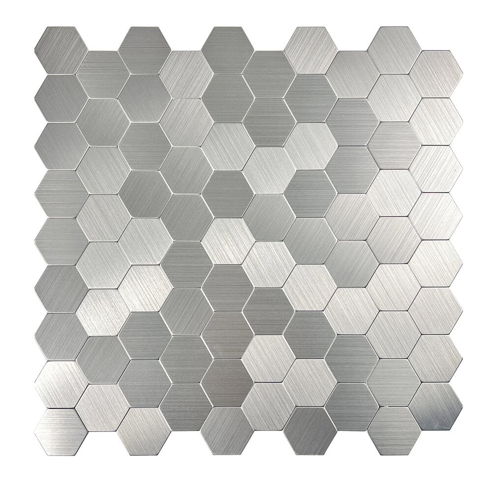 Geborsteld Zilver HEXAGON - Zelfklevend Mozaiek 291x286x4mm