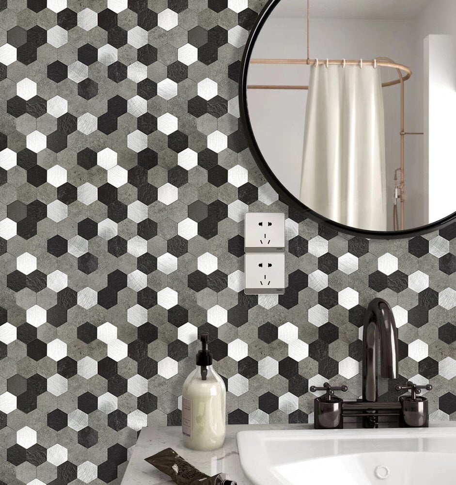 Grijs-Zwart MIX HEXAGON - Zelfklevend Mozaiek 288x280x4mm - Afbeelding 2