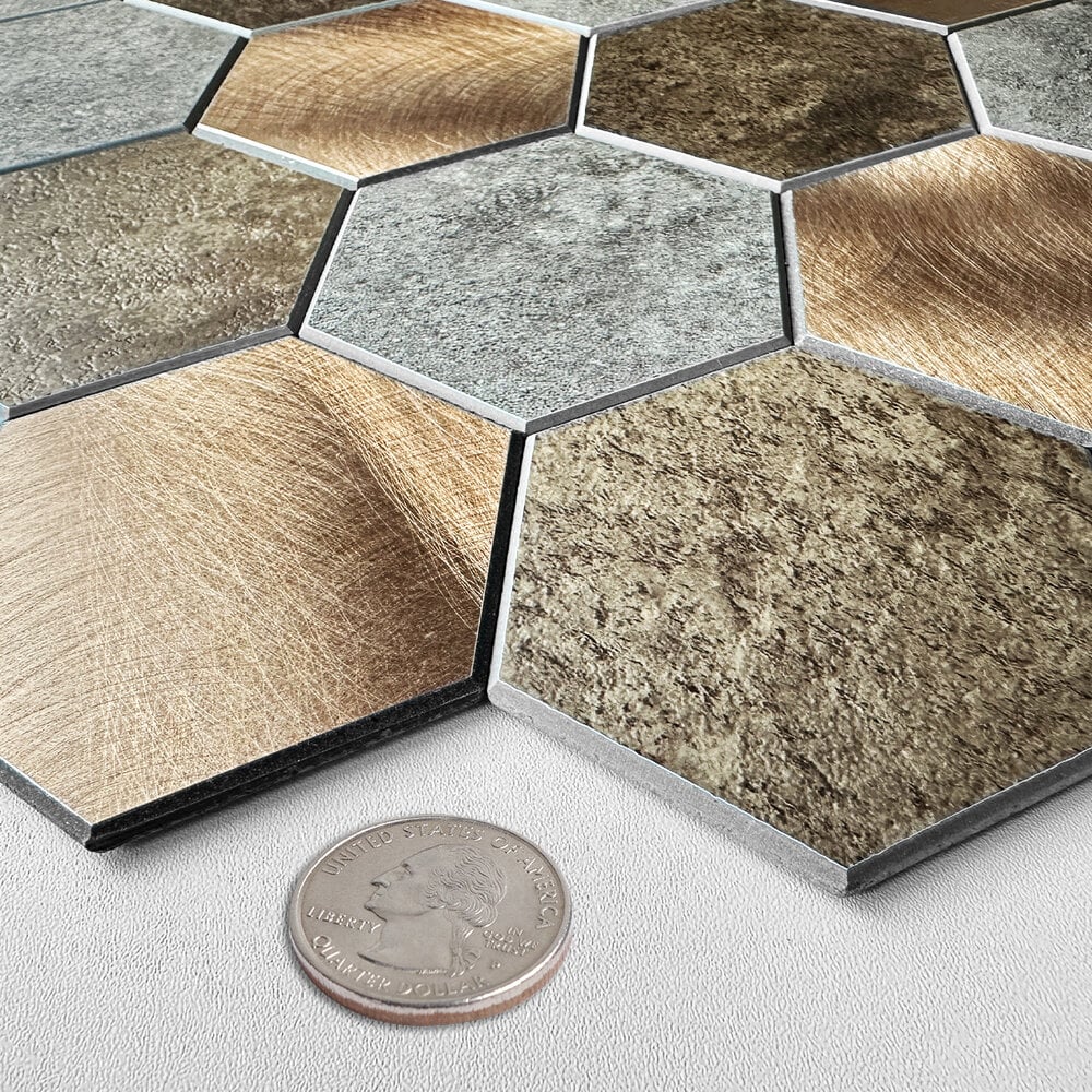 Koper XL Taupe Grijs HEXAGON - Zelfklevend Mozaiek 29.2x25.4x4mm - Afbeelding 2