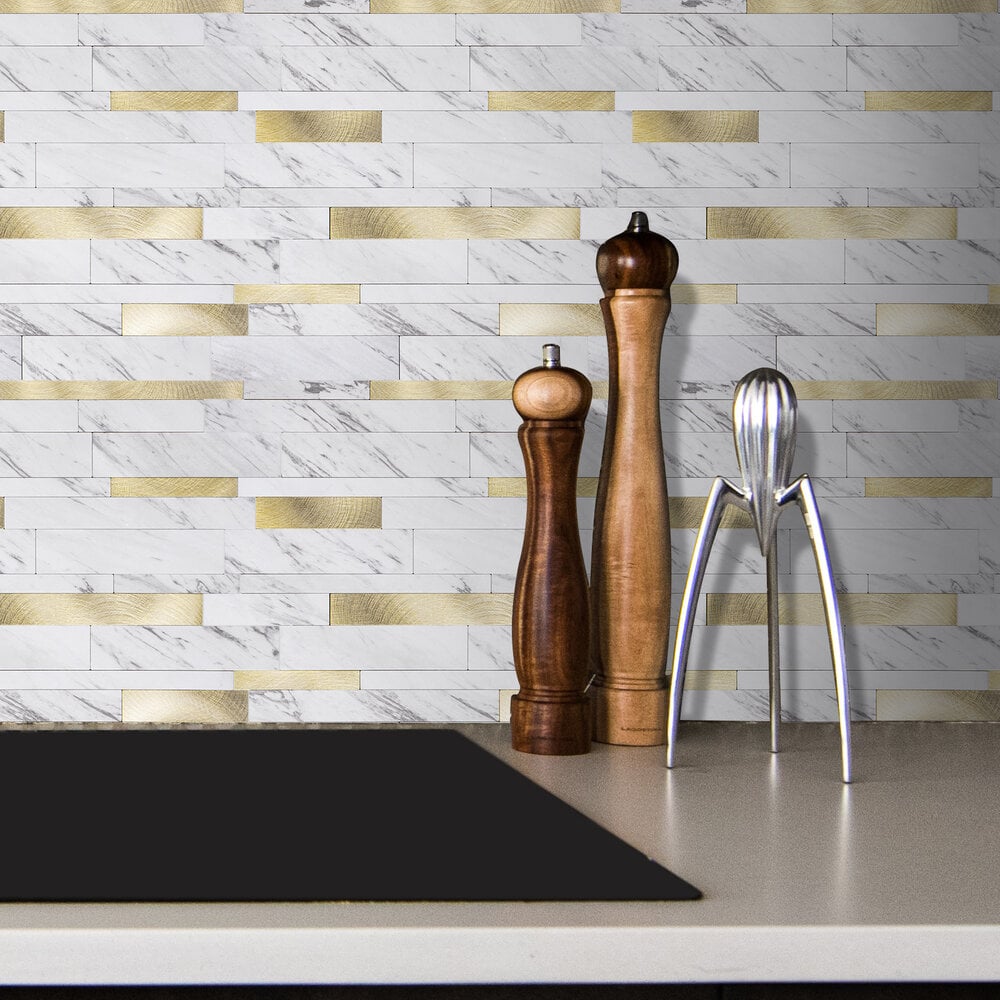 Wit Marmerlook met GOUDEN ALU Wildverband - Zelfklevend Mozaiek 303x298x4mm - Afbeelding 2