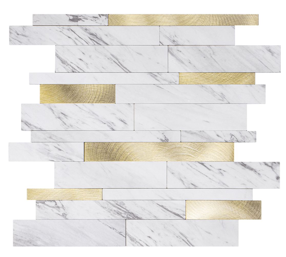 Wit Marmerlook met GOUDEN ALU Wildverband - Zelfklevend Mozaiek 303x298x4mm