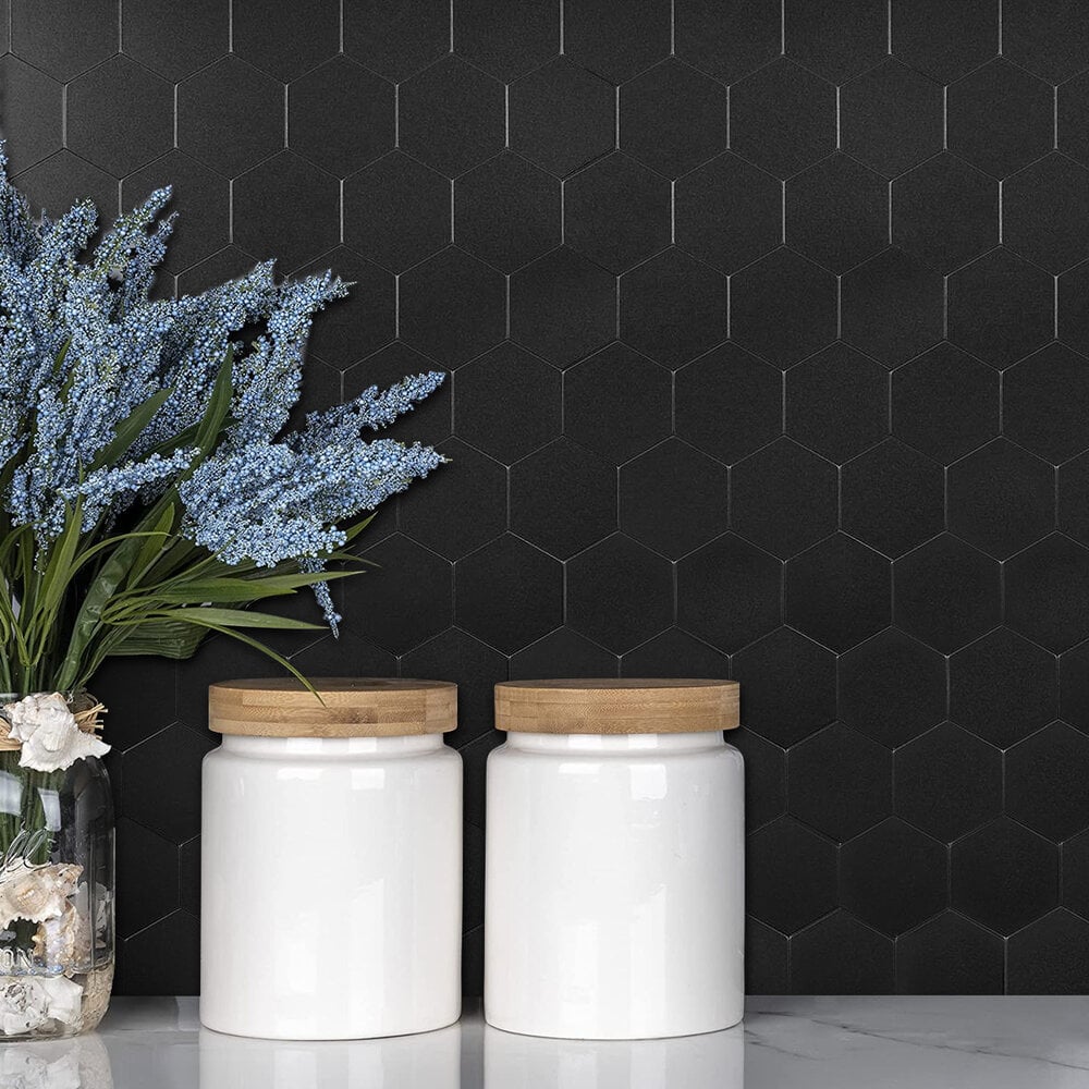XL Midnight Black HEXAGON MATT - Zelfklevende Mozaïek 29x28.8x4mm - Afbeelding 2