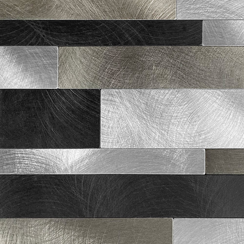 Zilver-Zwart Geborsteld ALU Wildverband - Zelfklevend Mozaiek 303x298x4mm - Afbeelding 2