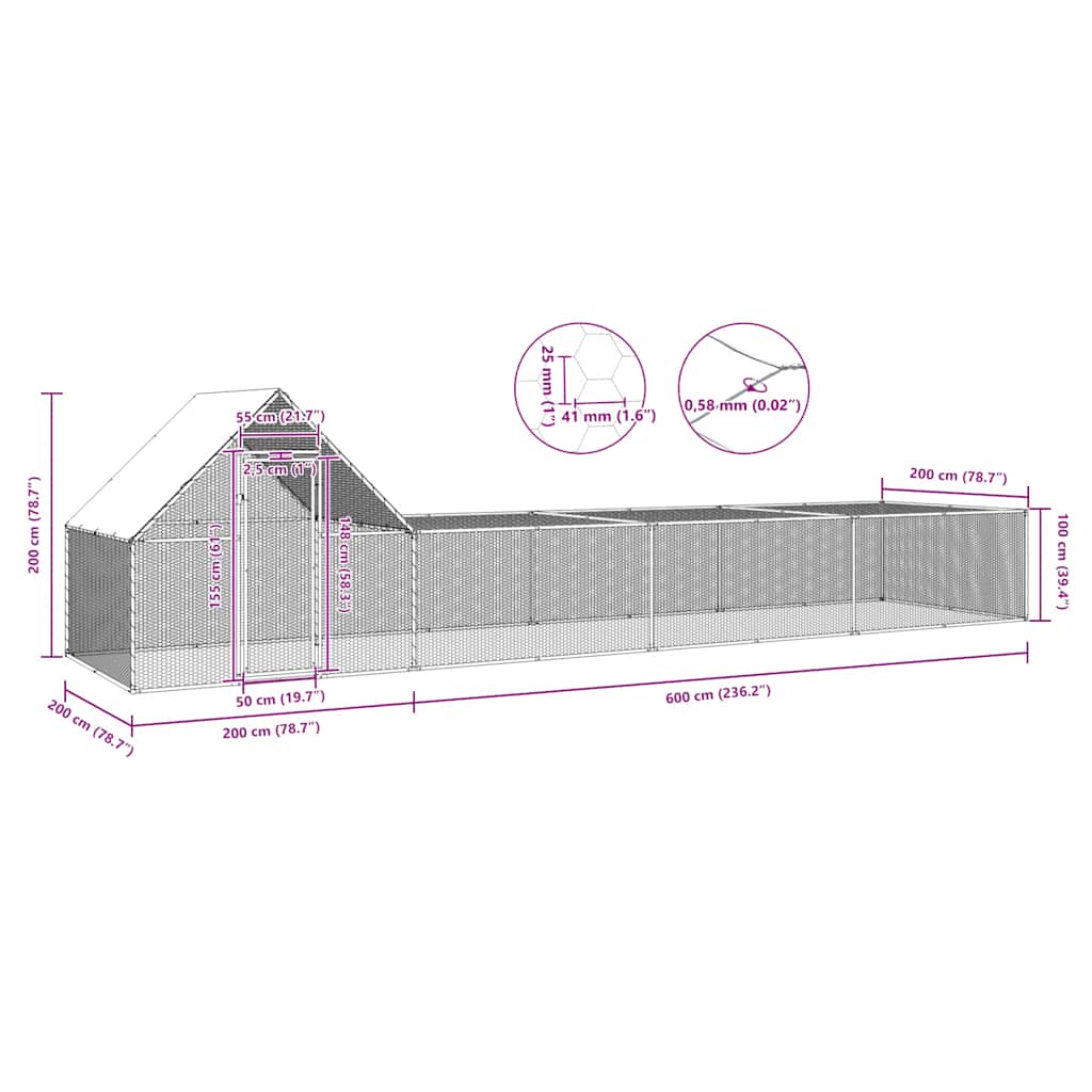 Kippenren 8x2x2 m gegalvaniseerd staal - Afbeelding 9