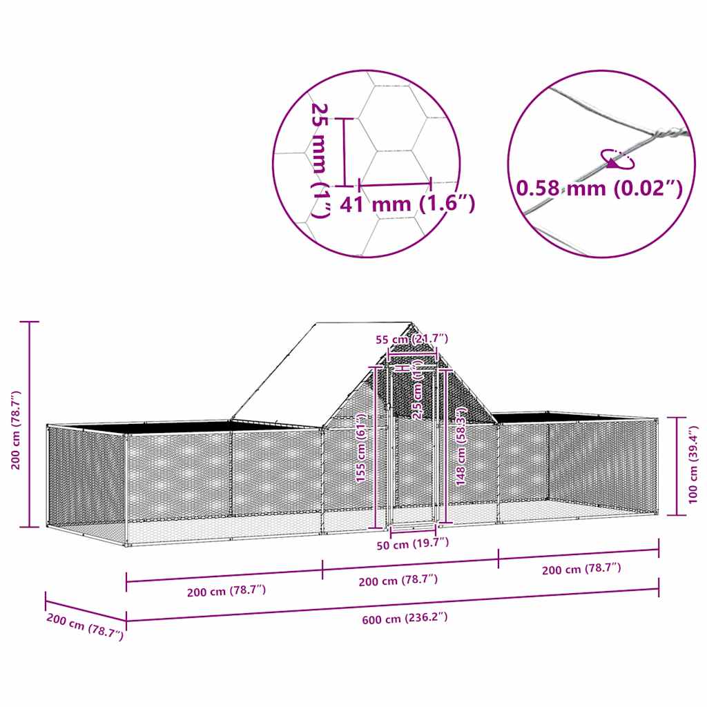 Kippenren 6x2x2 m gegalvaniseerd staal - Afbeelding 9