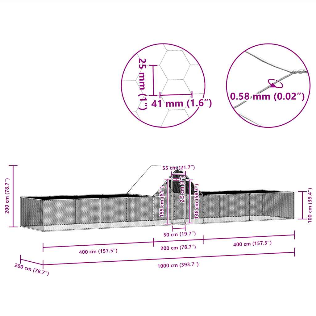 Kippenren 10x2x2 m gegalvaniseerd staal - Afbeelding 9
