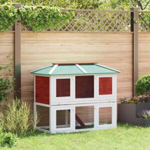 Konijnenhok twee verdiepingen hout rood
