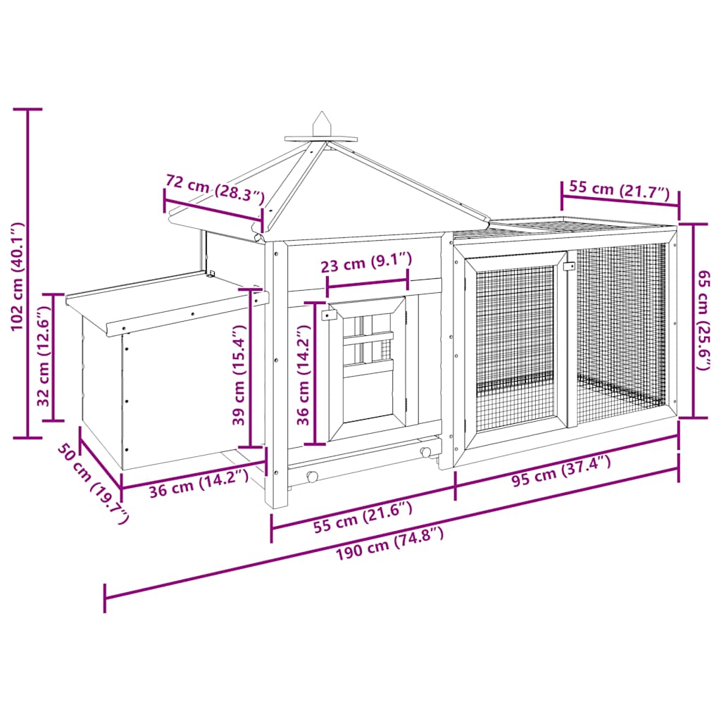 Kippenhok met nestkast 190x72x102 massief vurenhout mokkakleur - Afbeelding 9