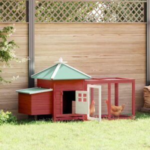 Kippenhok met nestkast 190x72x102 massief vurenhout rood