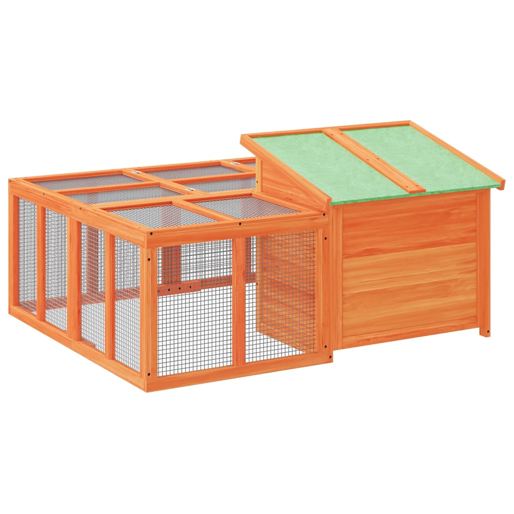 Konijnenhok 144x123x67,5 cm massief grenenhout bruin - Afbeelding 9