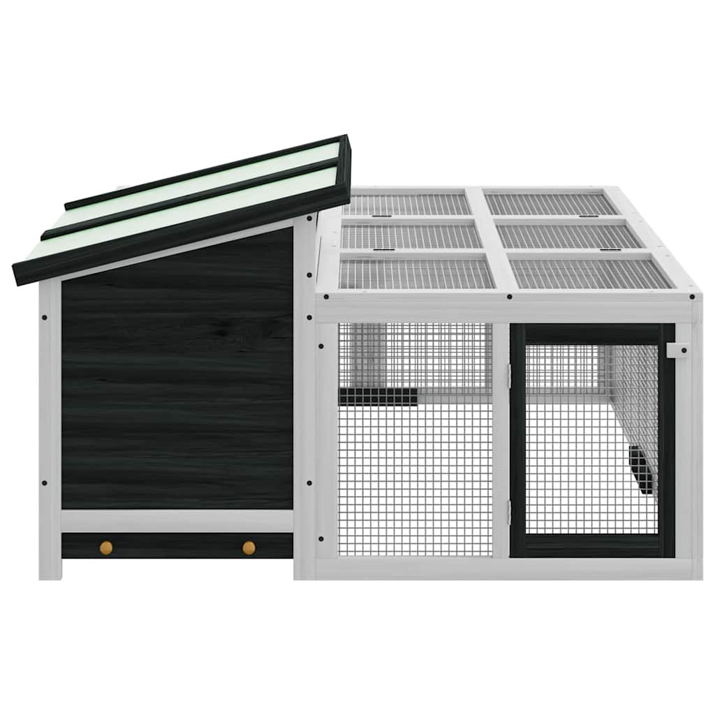 Konijnenhok 144x123x67,5 cm massief grenenhout grijs - Afbeelding 8