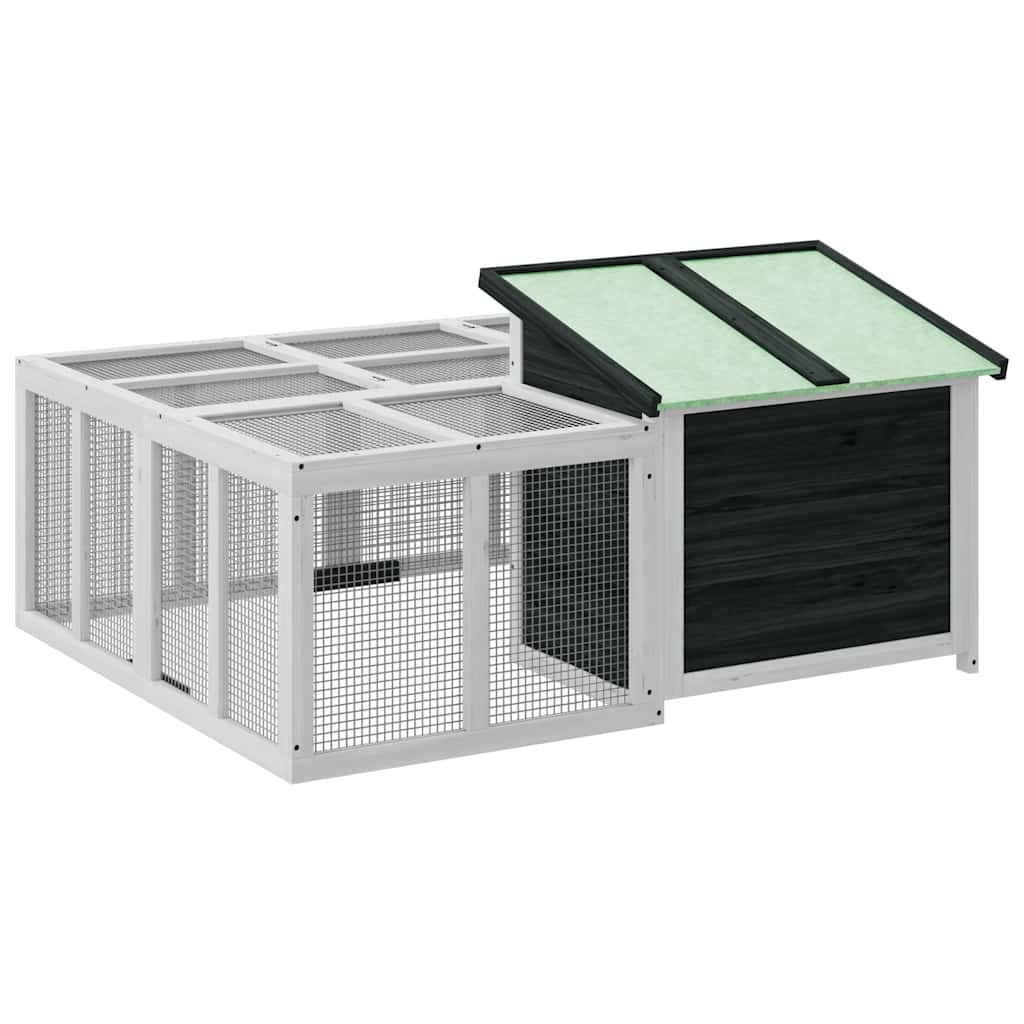 Konijnenhok 144x123x67,5 cm massief grenenhout grijs - Afbeelding 9