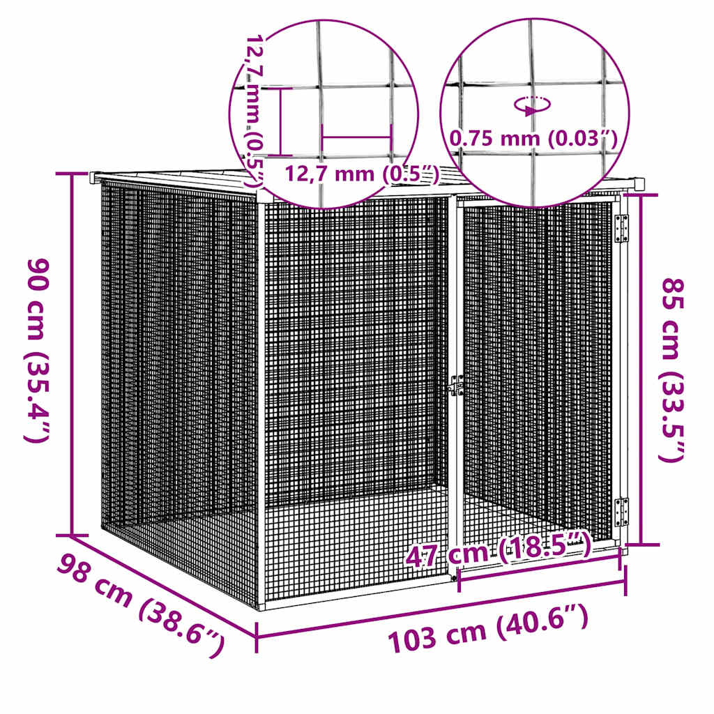 Kippenhok met dak 103x98x90 cm gegalvaniseerd staal lichtgrijs - Afbeelding 5