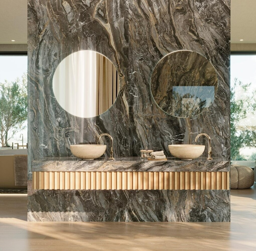 120x280x0,3 cm - PVC Wandpaneel Milos Bruin Marmerlook Hoogglans - - Afbeelding 2