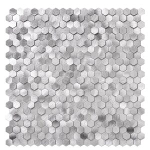 Geborsteld MINI Hexagon Zilver - Zelfklevend Mozaiek 308x298x4mm