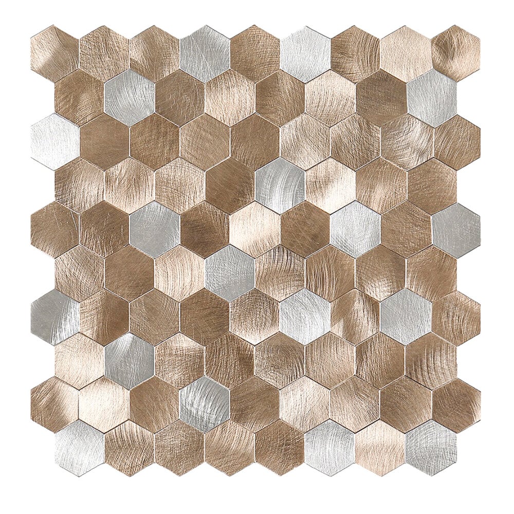 Geborsteld Zilver - Bronce MIX HEXAGON - Zelfklevend Mozaiek 291x286x4mm