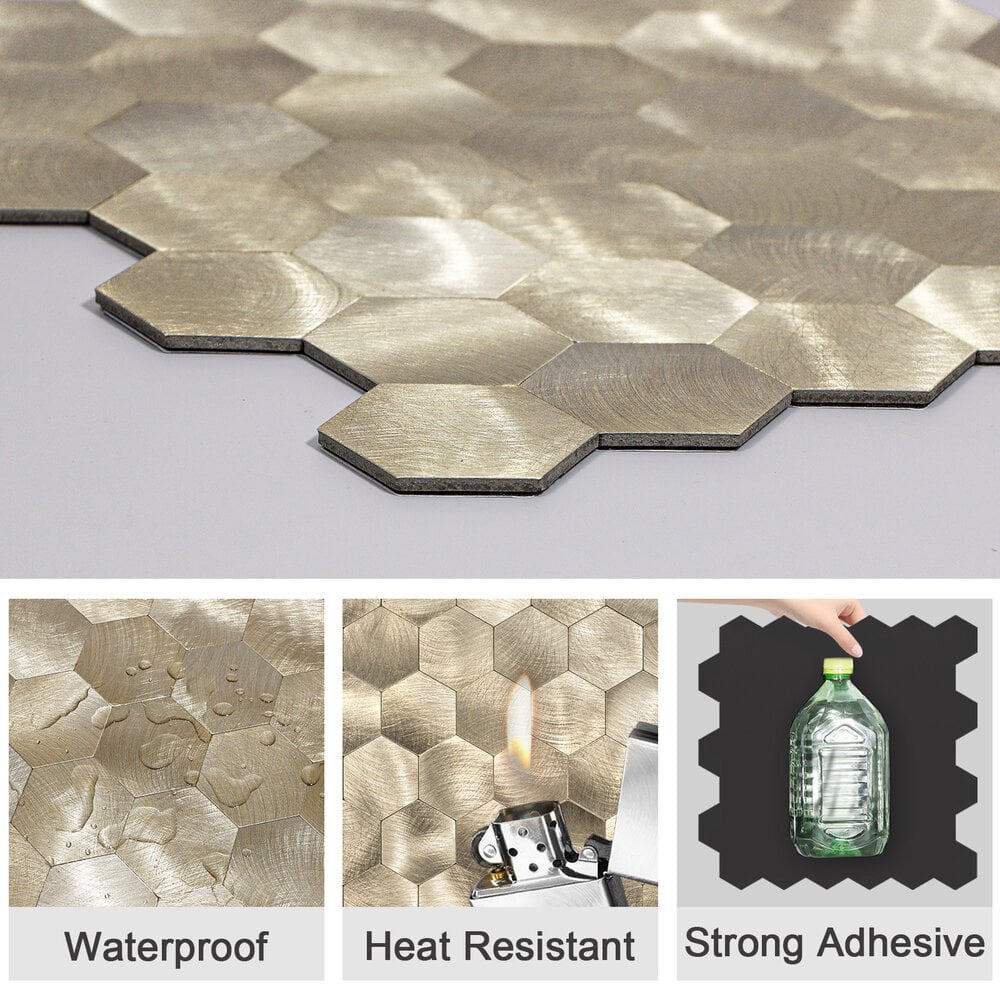 XL Geborsteld Goud HEXAGON - Zelfklevend Mozaiek 290x288mm - Afbeelding 2