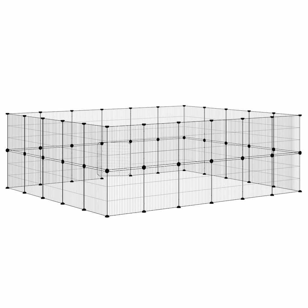 Huisdierenkooi met deur 44 panelen 35x35 cm staal zwart - Afbeelding 7