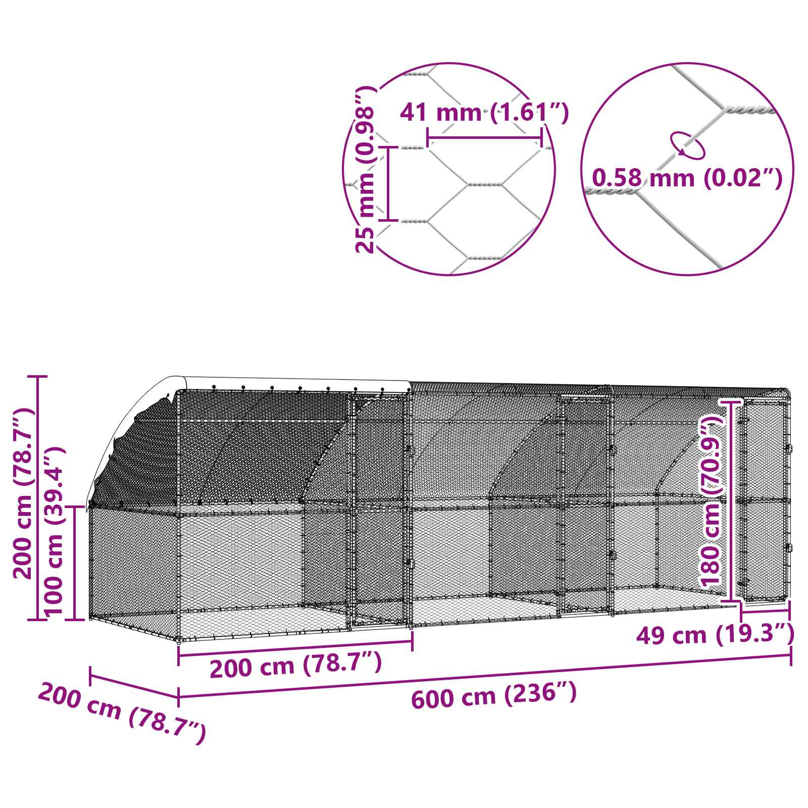 Kippenhok Zilver 600 x 200 x 198.5 cm Gegalvaniseerd staal - Afbeelding 8