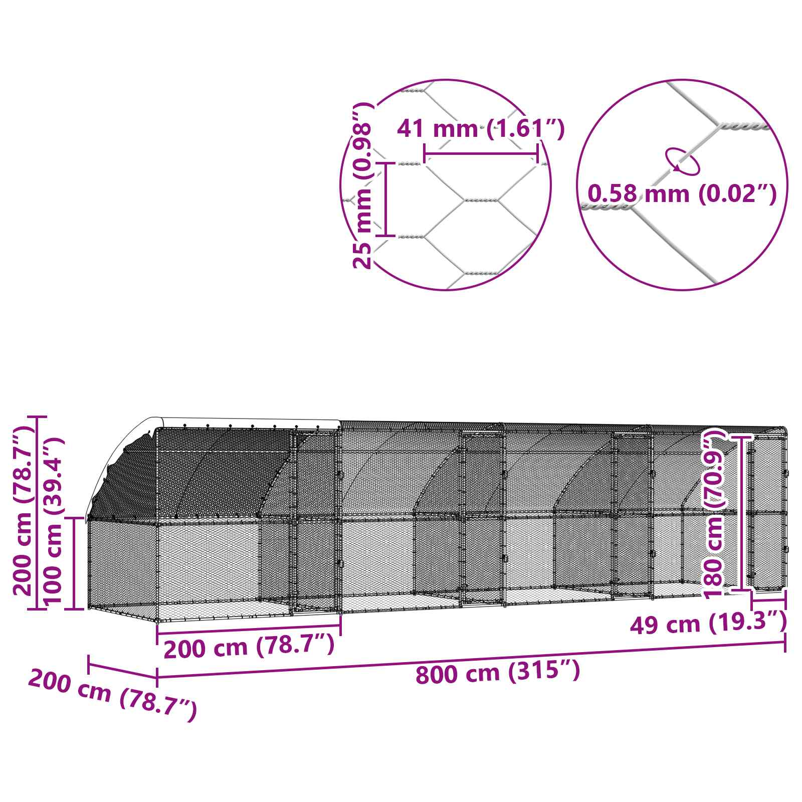 Kippenhok Zilver 800 x 200 x 198.5 cm Gegalvaniseerd staal - Afbeelding 8